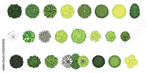 Foto Set of top view tree icons for landscape architecture and garden design planning