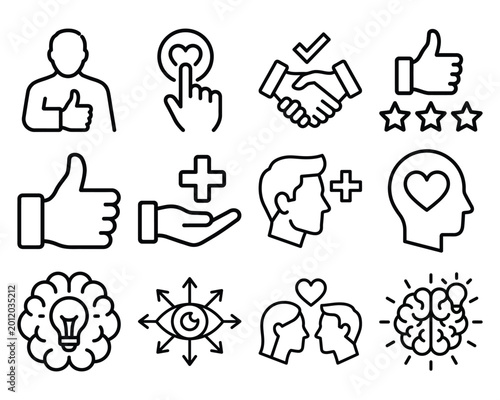 Cuadro en lienzo Icons representing positive feedback and customer satisfaction with thumbs up fe