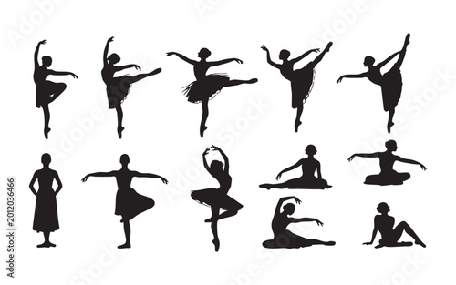 Cuadro en lienzo Ballet dancers silhouettes, elegant poses of performance and classical art forms