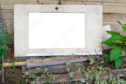 discarded wood frame with copy space