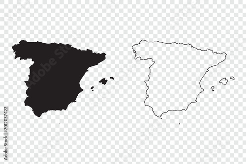Bild auf Leinwand Outline and solid silhouette map of Spain vector illustration for travel and geo