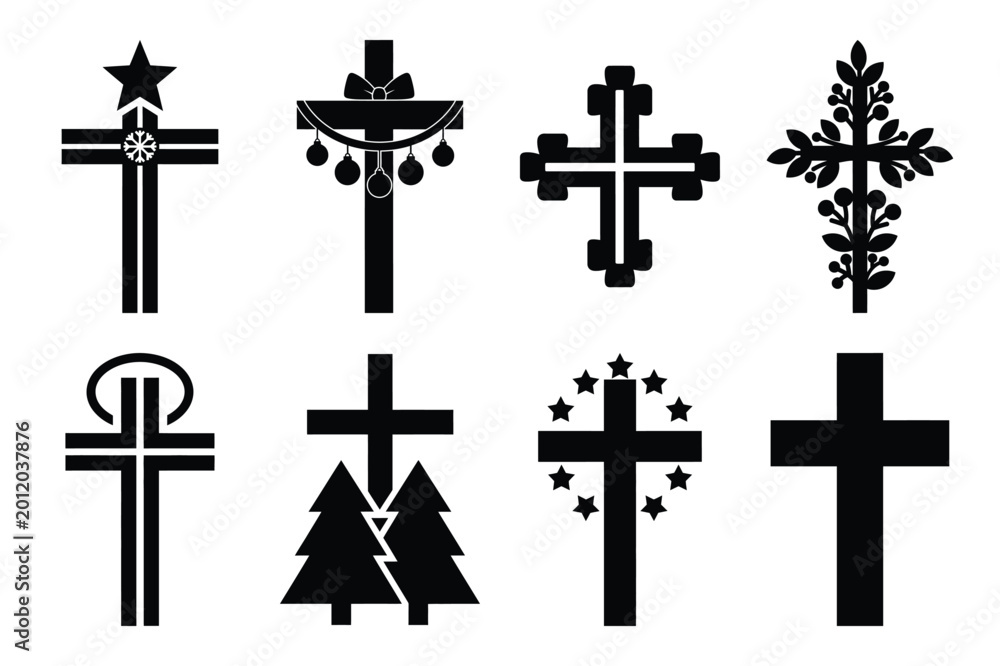 Fototapeta premium christmas cross silhouette icon set in black color on white background. Christmas Simple vector icons for web design.