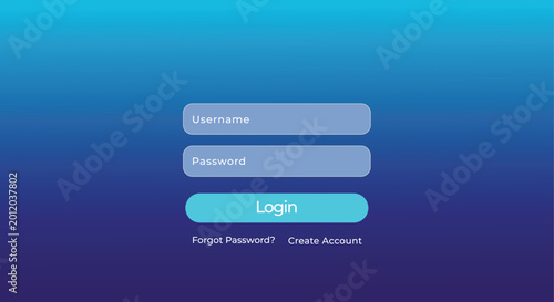 Modern Login Page UI Design with Username and Password Fields, Minimalist Web Interface on Blue Gradient Background