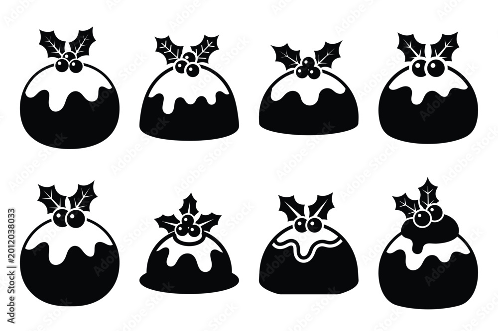 Obraz premium christmas pudding silhouette icon set in black color on white background. Christmas Simple vector icons for web design.