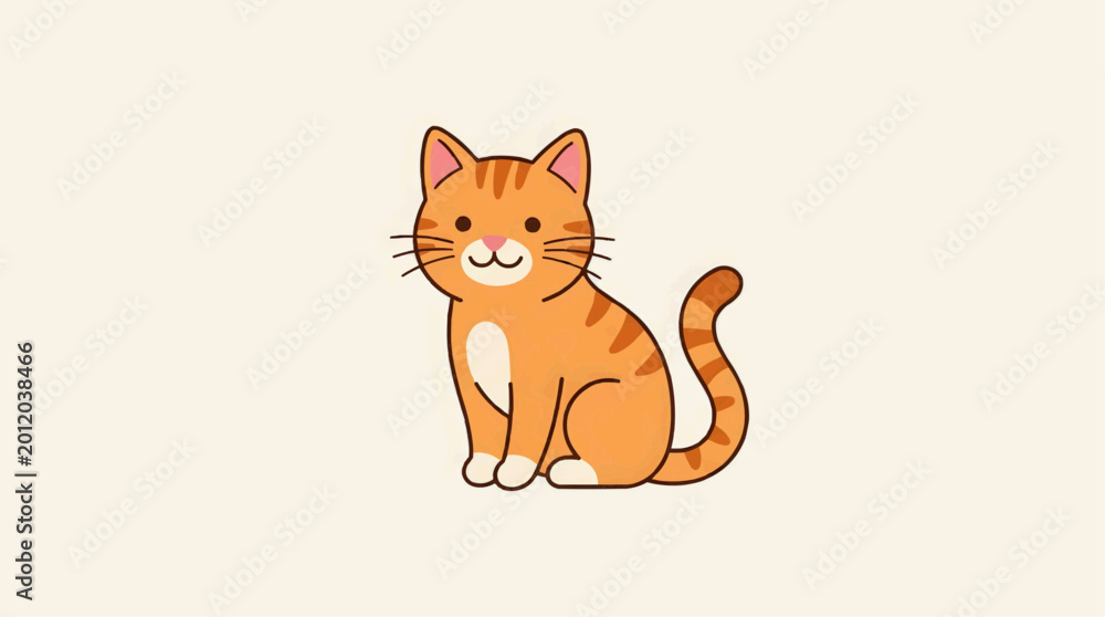 Fototapeta premium Cute orange tabby cat sitting on beige background looking happy