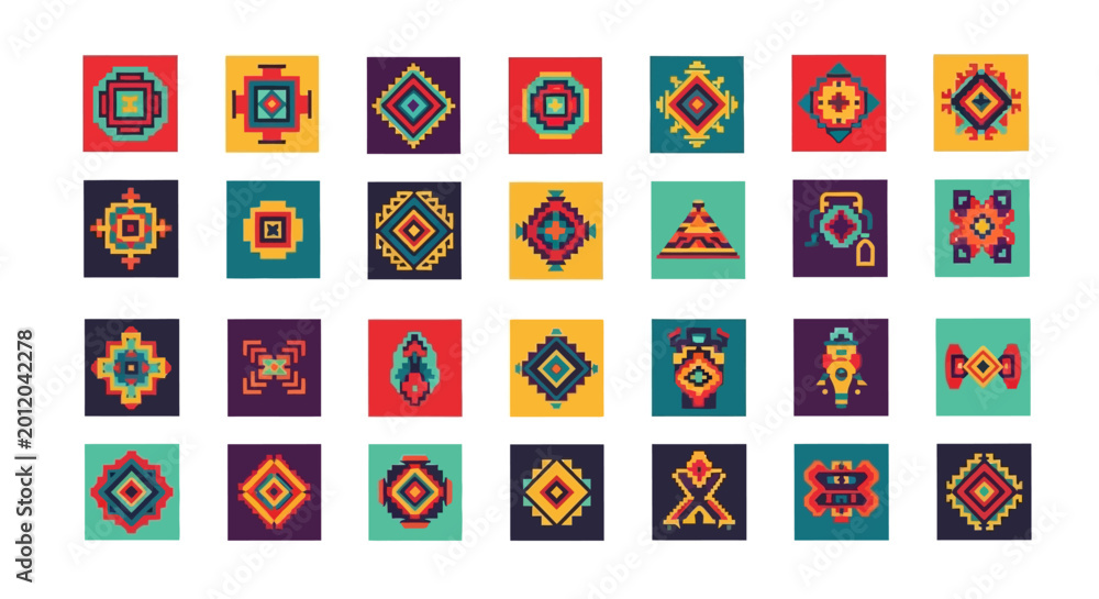 Obraz premium Colorful Cinco de Mayo Ethnic Patterns, Geometric Native American and Mexican Inspired Art Designs