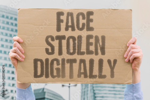 Cuadro en lienzo "Face Stolen Digitally" Someone's likeness gets weaponized online without permission or recourse