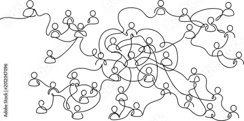 Fotografie Line drawing of people connected by lines representing teamwork and social netwo