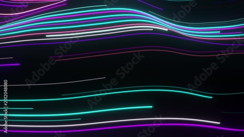 Vibrant, Curved Neon Light Patterns on Dark Background (Loop) - This video features mesmerizing