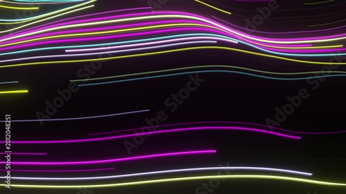Colorful Neon Light Curves Over Black Background - This mesmerizing video showcases a series