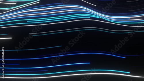 Blue and White Light Trails on Black Background - This video features dynamic, flowing light trails