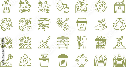 Принти на полотні Compost icons set featuring organic waste recycling symbols for sustainable farm