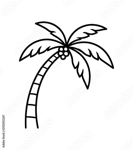 Palm tree icon. coconut palm, tropical tree, beach, vacation, island, summer, resort. line vector illustration.