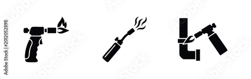 Photos Black silhouette icon set featuring gas blowtorches for soldering and plumbing repairs