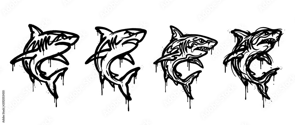 Fototapeta premium shark , spray paint style , vector 