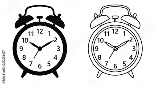 Obraz na płótnie Alarm clock silhouettes on a white background two views