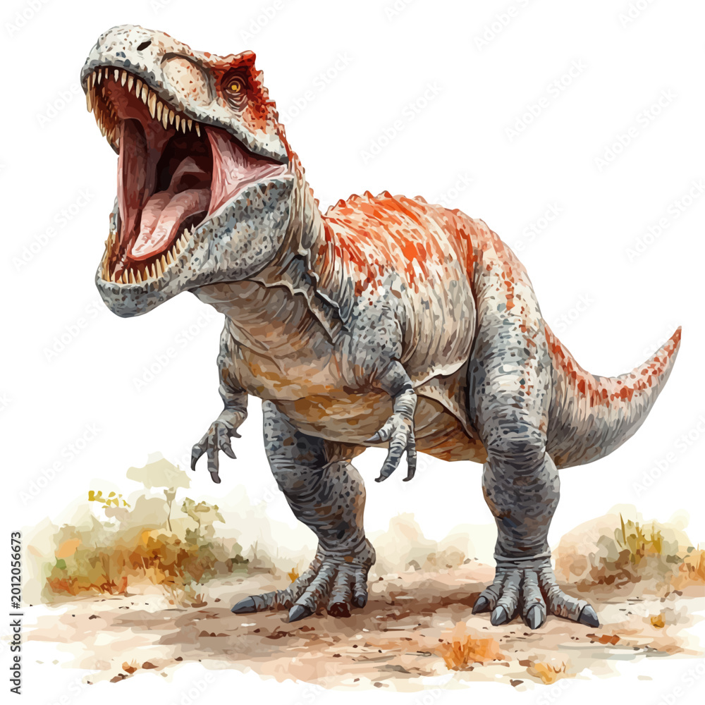 Fototapeta premium Giganotosaurus, soft and charming watercolor, isolated on a white background, delicate and elegant style.