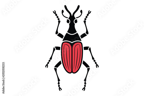Slika na platnu Stylized black beetle with red carapace vector illustration carapace antennae