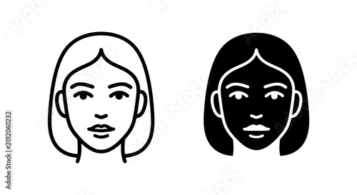 Bild auf Leinwand Female Face Icons, Woman Portrait Outline, Silhouette Head Vector