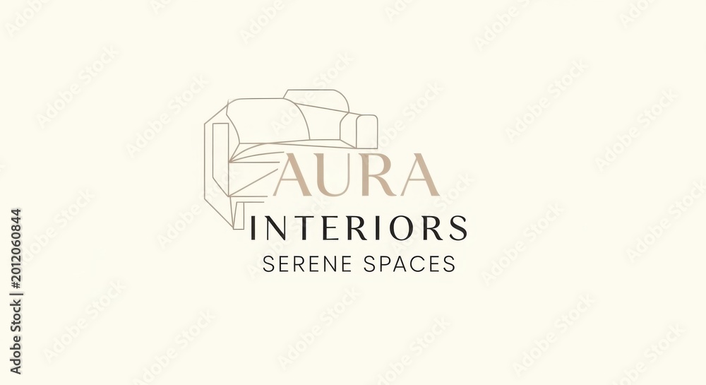 Fototapeta premium Modern luxury interior design logo with elegant minimalist branding on neutral background