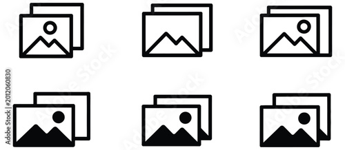 Fotografía Photo album, image, and gallery icons set with add to photos icon representing p