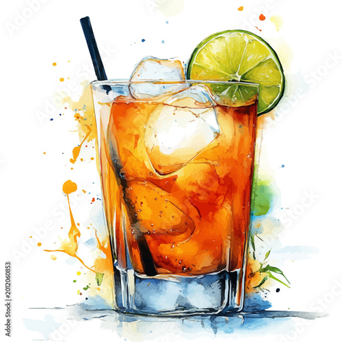 Photography Cold Drinks Hand Drawn, soft and charming watercolor, isolated on a white background, delicate and elegant style