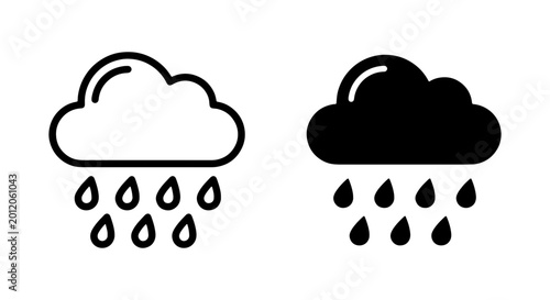 Slika na platnu Rain cloud icon set, weather forecast symbol, black and white vector graphics