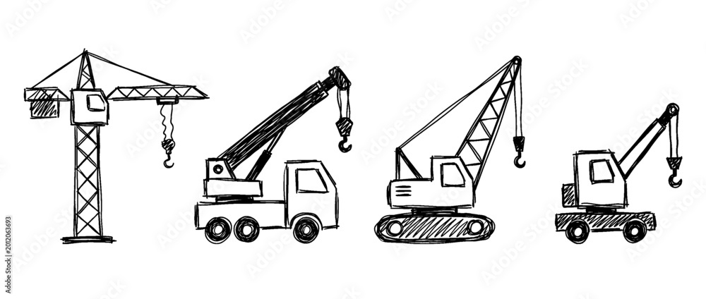 Fototapeta premium crane , pen scribble , kid Hand drawn , vector