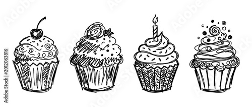 cupcake , pen scribble , kid Hand drawn , vector