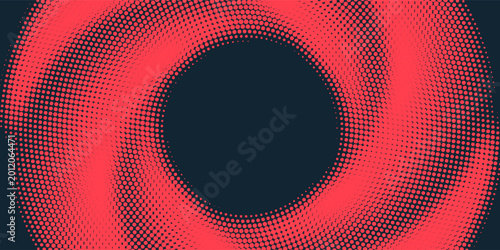 Circular Halftone Pattern Concentric Circles Frame Vector Red Black Colour Abstract Background. Mod Minimalist Art Half Tone Graphics Rippled Structure. Retro Futurism Technology Art Illustration