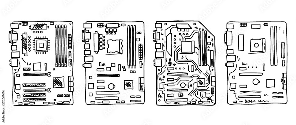 Obraz premium motherboard , pen scribble , kid Hand drawn , vector