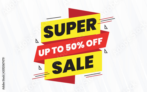 Super Sale Up to 50% Off Promotional Banner with Bold Red, Yellow and Black Design