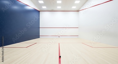 Empty Modern Squash Court with Ball on Light Wooden Floor