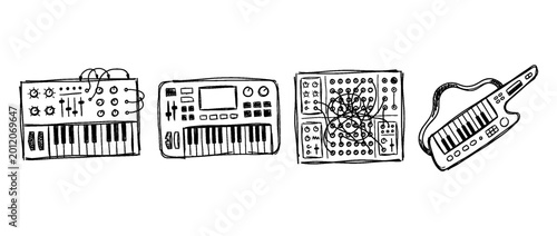 synthesizer , pen scribble , kid Hand drawn , vector