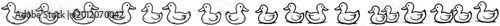 Rubber duck toy icons set for bath and play in hand drawn doodle style