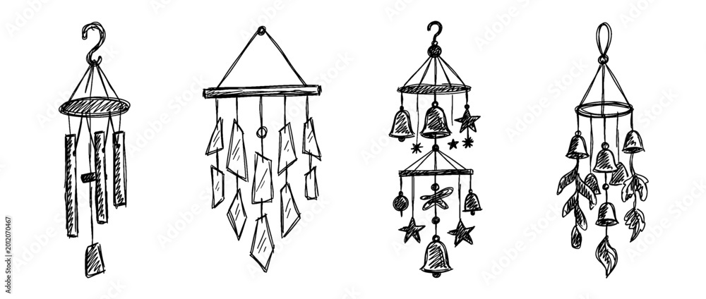Fototapeta premium wind chime , pen scribble , kid Hand drawn , vector