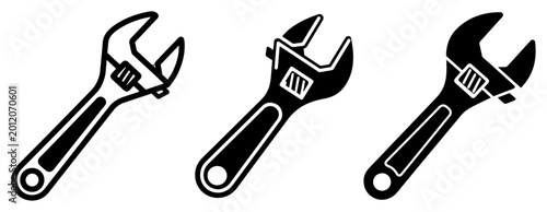 Photos Adjustable wrench spanner tools set for repair and maintenance simple black icon