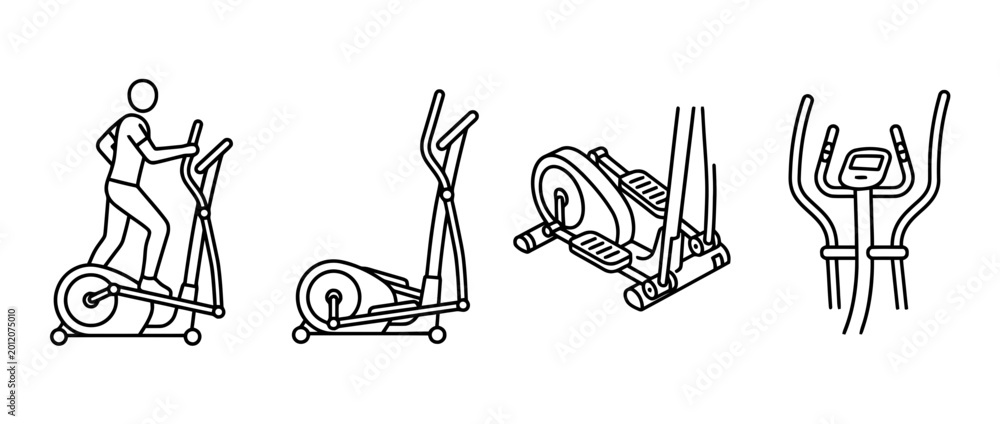 Obraz premium This artwork showcases a simple black lineart of an elliptical trainer, emphasizing fitness and exercise in a minimalist style.