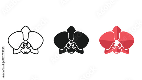 Canvastavla three stylized orchid flowers minimalist flat design vector illustration