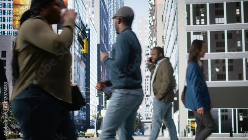 Schilderij op canvas Multiethnic pedestrians minding their lifestyle on city streets, business metropolitan area showcasing dynamic rhythm of urban people