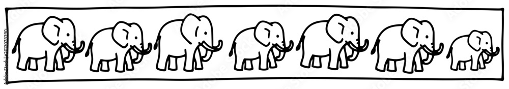 Fototapeta premium African elephants walking in a row in simple line art style
