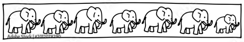 Photography African elephants walking in a row in simple line art style
