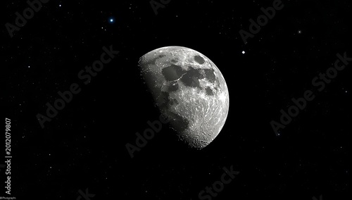 Detailed view of the waxing gibbous moon in a starry night sky