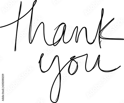 Handwritten Thank You script in black cursive lettering on white