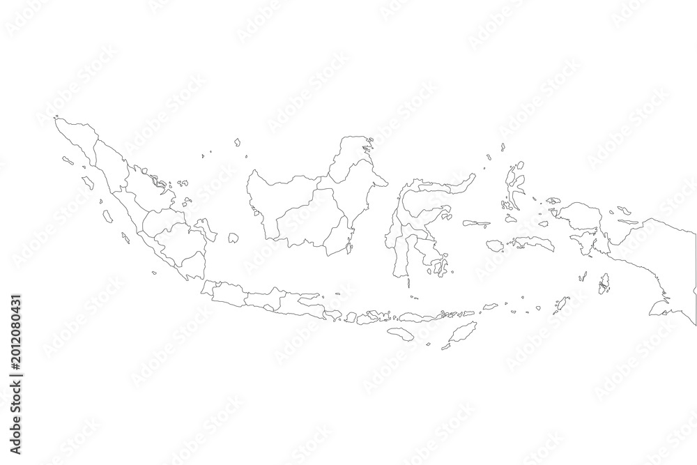 Obraz premium Indonesia map outline archipelago provinces islands black line art accessible vector illustration on white background