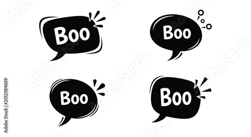 Принти на полотні Four halloween speech bubbles displaying boo in bold silhouette