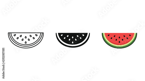 Foto three stages of sliced watermelon fresh summer fruit flat design vector illustra