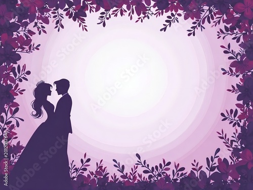 結婚式, ウエディング, 招待状, レター, 手紙, フレーム, 枠飾り, 装飾, 花, お祝い, 誓い, 恋人, 夫婦, パーティー, 愛, カード, メッセージカード, パープル, ピンク, 紫, 薄紫, ウエディングドレス, フローラル, デコレーション, 自然, はなよめ, プリンセス, プリンス, お姫様, 王子様, スミレ, 壁紙, シルエット