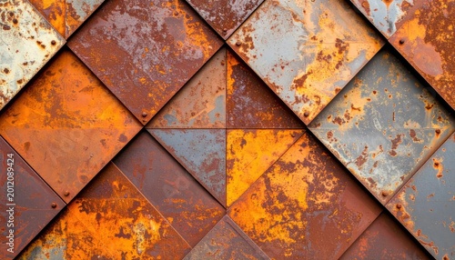 Close-up of Rusted Metal Diamond Pattern Texture Background.