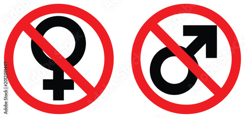 Male and female gender symbols with no entry prohibition marks representing restricted areas, access control warning signs, and regulatory restriction icons in clean vector Free Download Male and female gender symbols with no entry prohibition marks representing restricted areas, access control warning signs, and regulatory restriction icons in clean vector - GFXLoad